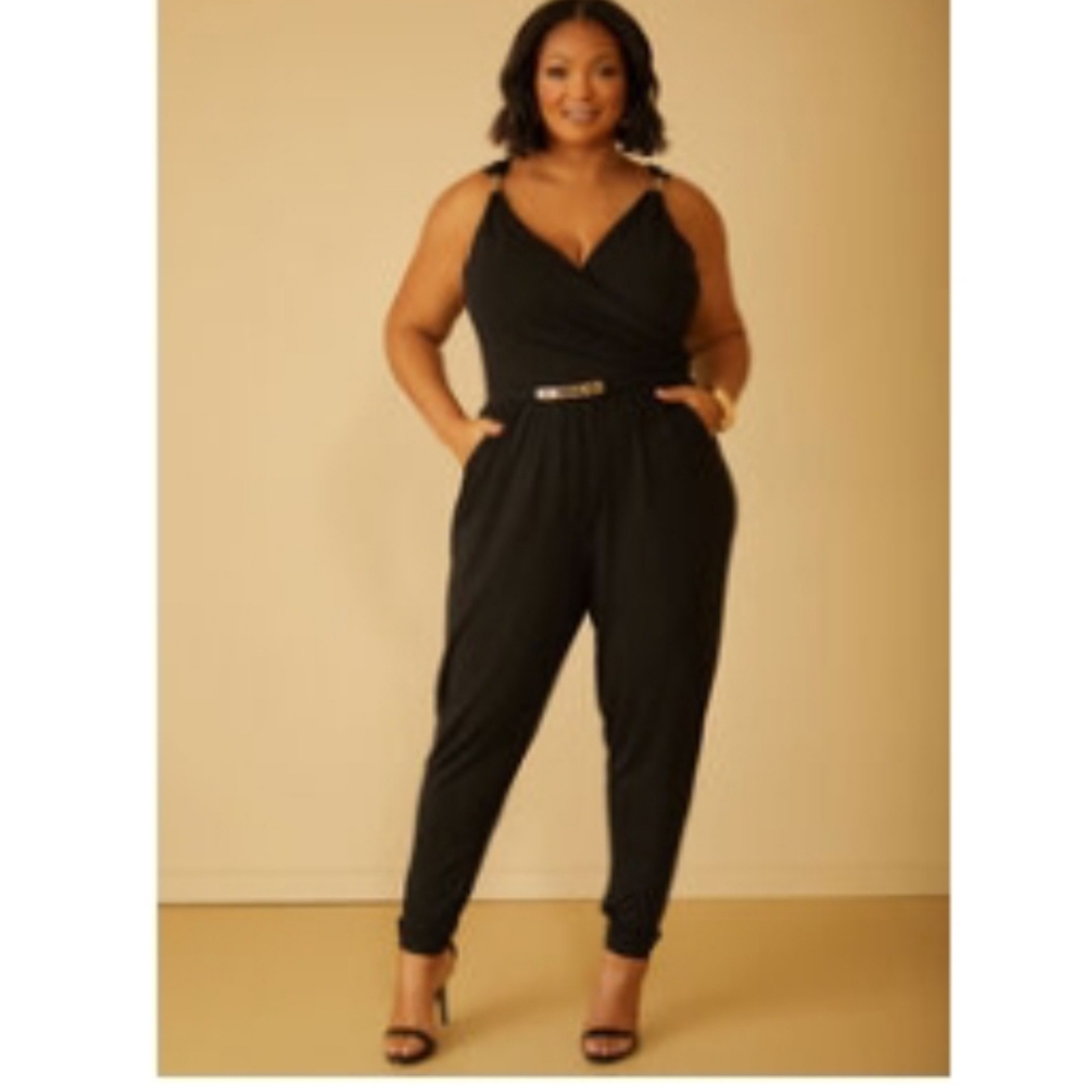 Ashley stewart embellished faux wrap jumpsuit 34/36